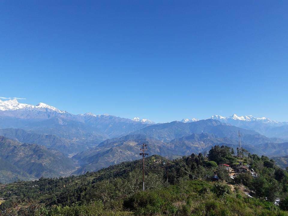 Panoramic view of Gorkha hills from the farm